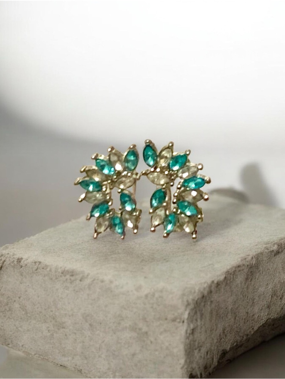 Silver-tone & Aqua Marine Marquise Cluster Stud Earrings